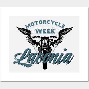 Laconia motorcycle week logo style - black and blue Posters and Art